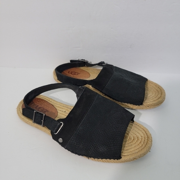 UGG Isadora Black Leather Snakeskin Slink Back Espadrille Sandals Women Sz 5.5 - Picture 3 of 11